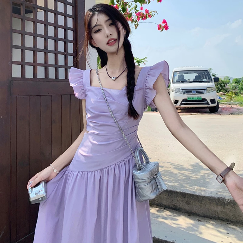 法式白色飞飞袖连衣裙女夏季设计感气质瘦初恋长款裙子6944