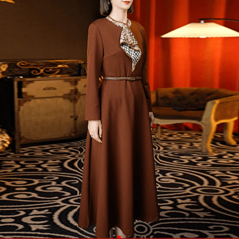 TW2024秋季新显瘦气质洋气轻奢时尚女装收腰修身长袖连衣裙子2334