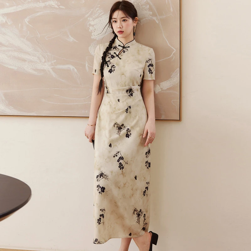 【大码】胖mm新中式国风改良旗袍裙子2025夏季遮肚碎花连衣裙B8162
