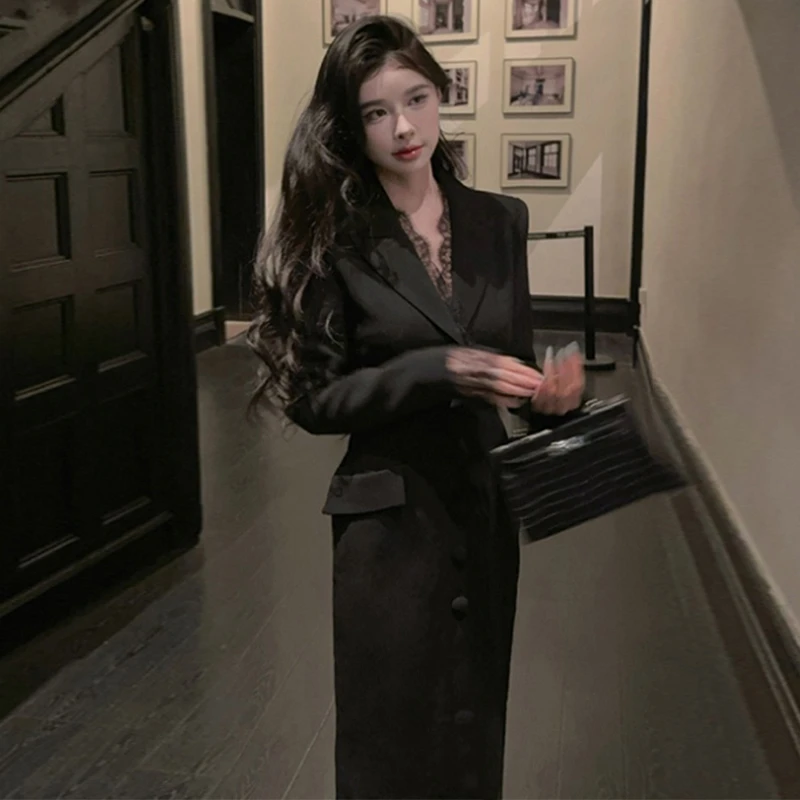 法式时尚赫本风蕾丝边连衣裙女内搭气质晚礼服高级感小黑裙2366