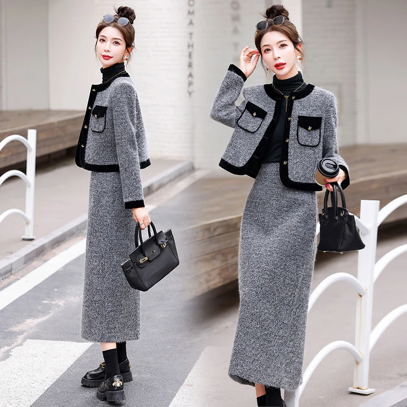 90白+鸭+绒内胆2024新款毛呢小香风加厚两件套女装内胆洋气气质