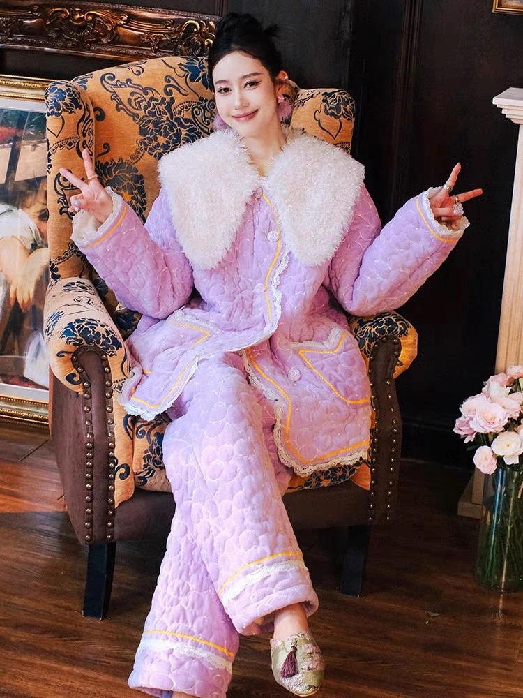 ANNZ原创少女甜心三层夹棉加厚睡衣家居服