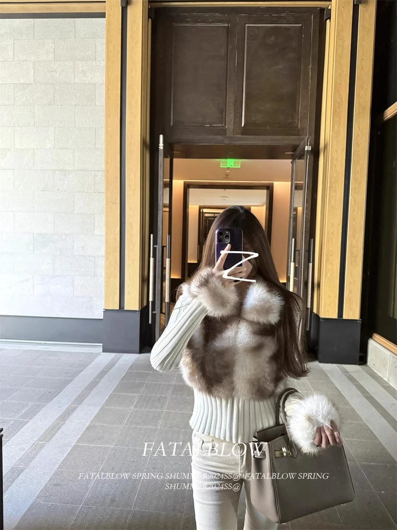 法式假两件针织毛衣外套女秋冬季气质修身短款毛领开衫小香风上衣