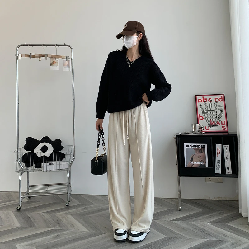 秋冬新品糯米裤奶昔阔腿裤宽松百搭显瘦高腰直筒