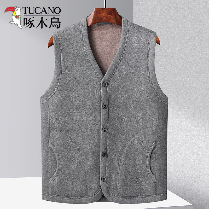 啄木鸟中老年人男士马甲加绒加厚爷爷老人开衫保暖坎肩爸爸装背心