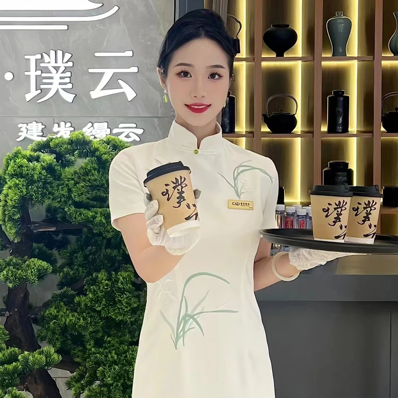 高端职业连衣裙套装女中国风案场客服旗袍工装售楼部前台工作服