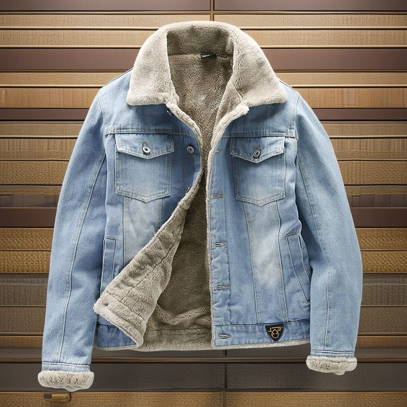男士牛仔加绒加厚外套男士休闲牛仔外套男日系复古男装棉服