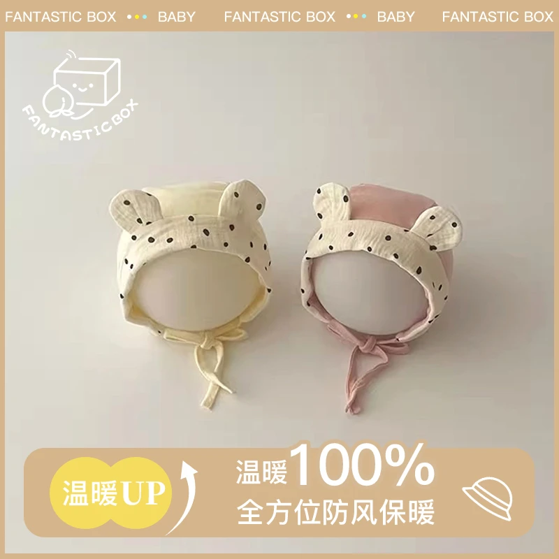 韩国婴儿帽子2024新款ins小月包头护耳帽新生儿宝宝胎帽
