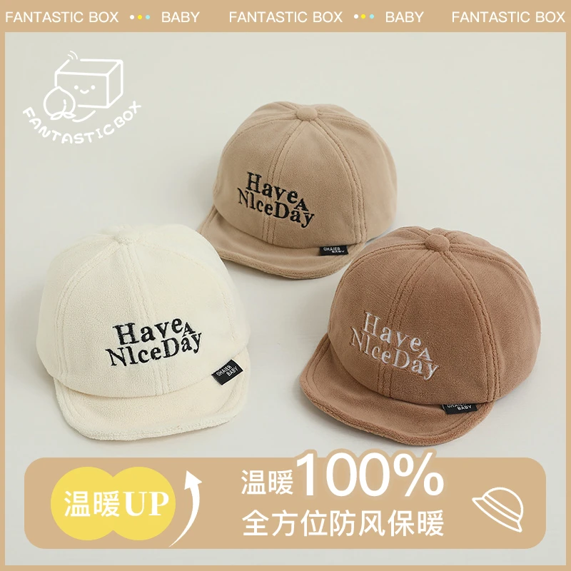 婴儿帽子秋冬季软檐韩版刺绣字母冬天鸭舌帽宝宝ins简约时尚童帽