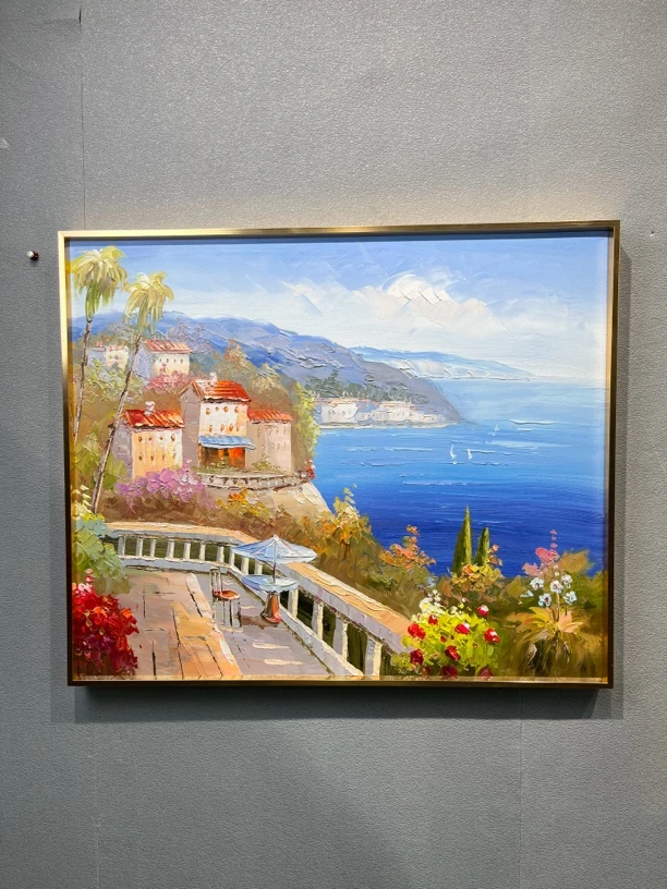 50x60纯手绘油画手绘地中海风景油画厚油刀刮画卧室装饰画