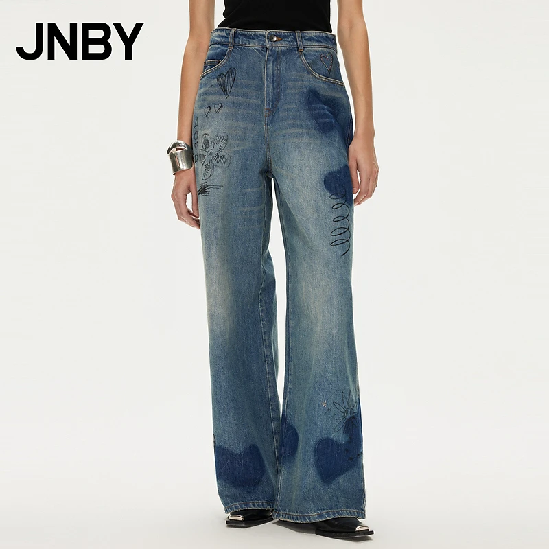 JNBY/江南布衣23秋牛仔裤直筒印花水洗5N7E15270