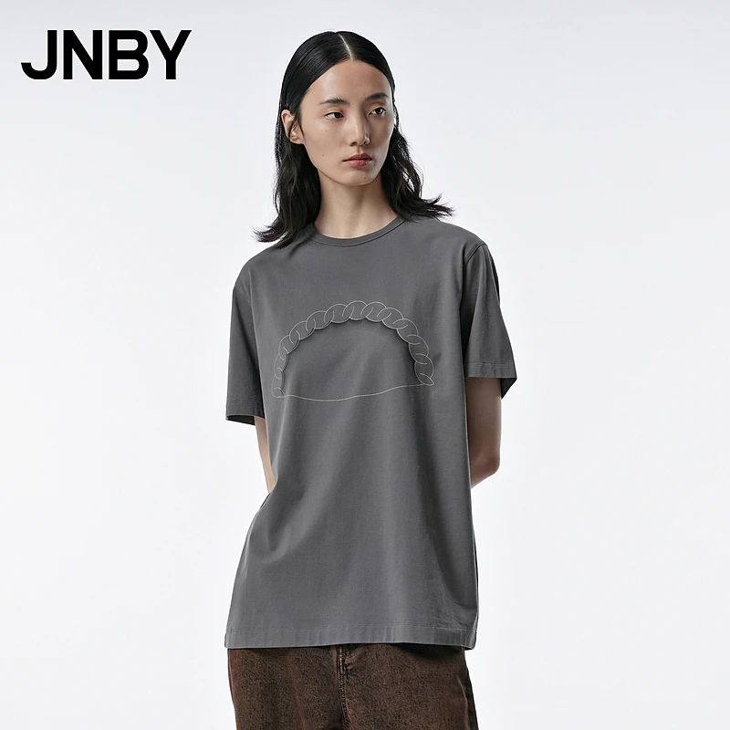 JNBY/江南布衣秋季T恤趣味个性印花图案短袖棉质宽松5N8113780