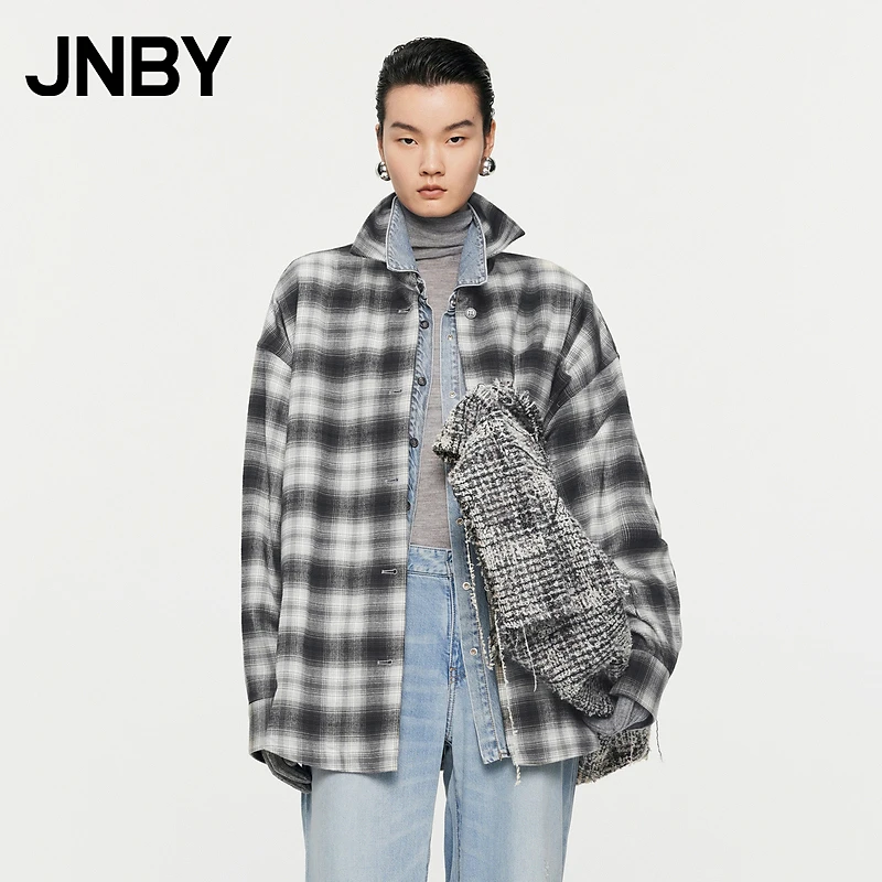 【商场同款】JNBY/江南布衣24春新品衬衫棉质宽松格纹女5O121459H