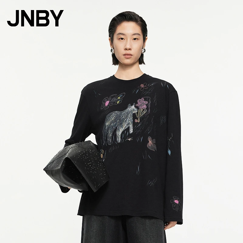 【商场同款】JNBY/江南布衣24秋新品T恤宽松U型领长袖5O8113370