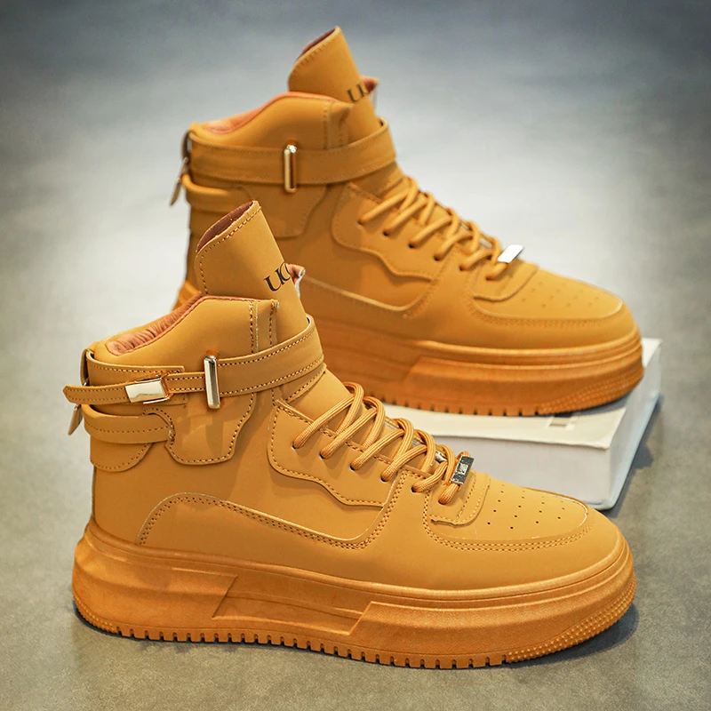 男鞋春季2024新款ins小众面包鞋高帮板鞋男款厚底百搭运动休闲鞋