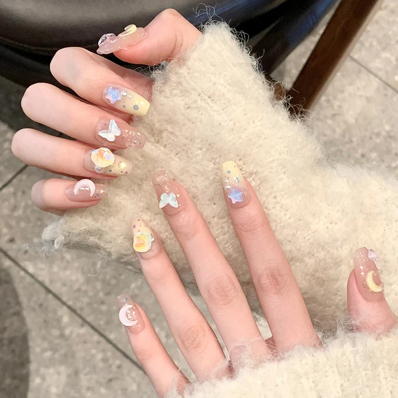 【星月蝴蝶】美拉德穿戴甲中长款摩卡美甲穿戴式指甲贴可拆卸甲片