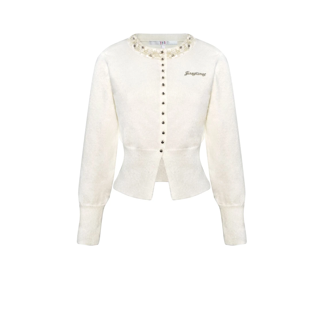 姜穹JIANGQIONG 2024早冬设计师气质时尚百搭白色套头毛衫