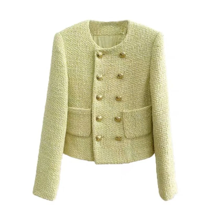 春色撩人 小香风鹅黄显白春季时尚百搭法式粗花呢短款外套女C811