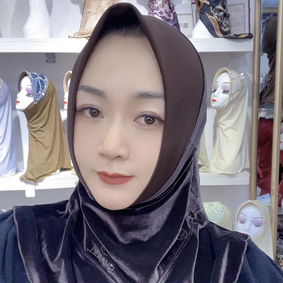 金丝绒水晶麻拼接烫钻头套三角头套