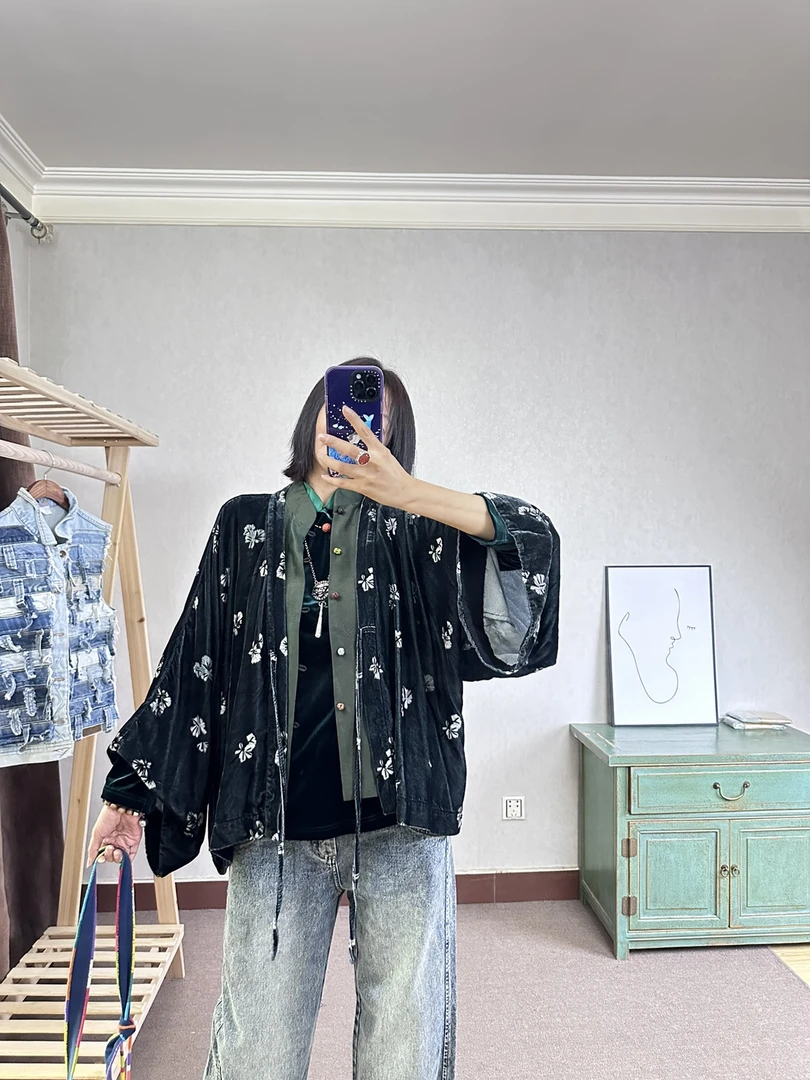 【還樸堂】夏季长袖针织时尚百搭女士夏季黑色薄款無界原创短款开衫