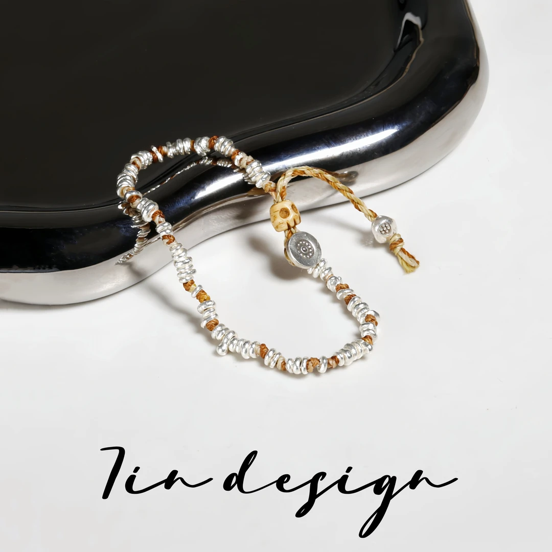 925银手链 7in【碎碎念】原创小众设计复古手作雅丹碎银手链（抽拉）