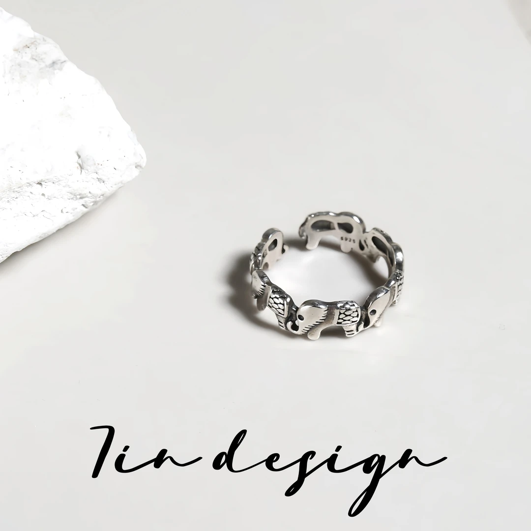 925银戒指 7in【小象】原创小众设计复古小象民族风个性戒指简约