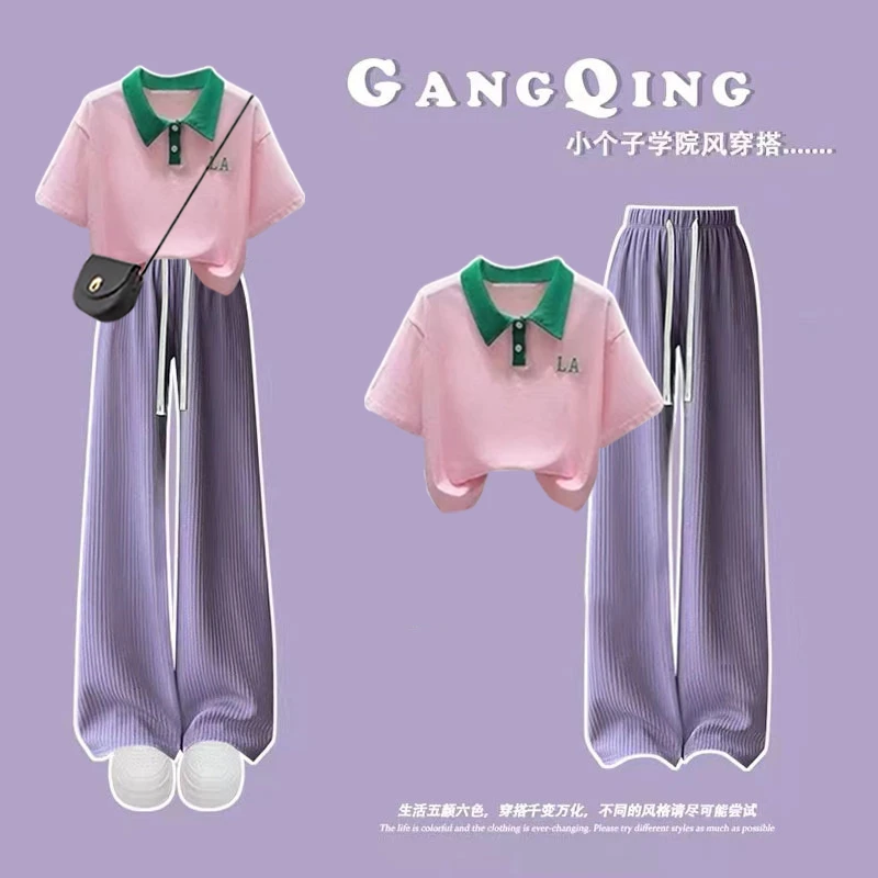 女童夏装套装省钱风2024新款中大童阔腿裤儿童夏季polo短袖两件套