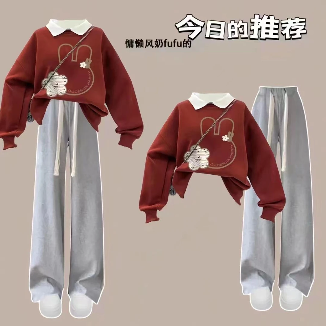 学生卫衣套装2023新款秋季衫领阔腿裤大童12-15岁女套装爆款洋气