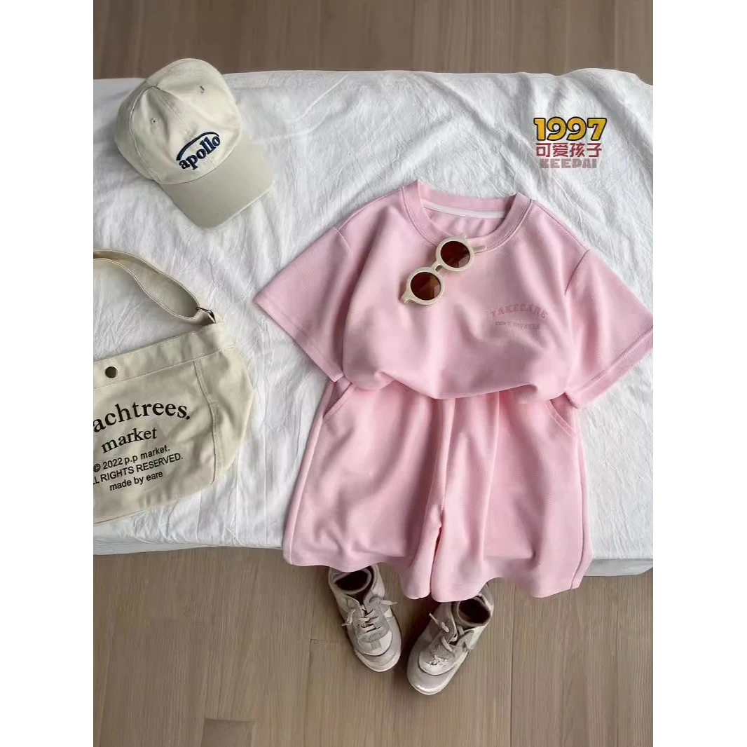 2024儿童新款短袖套装男女童两件套韩版潮中大童印花时尚童装潮