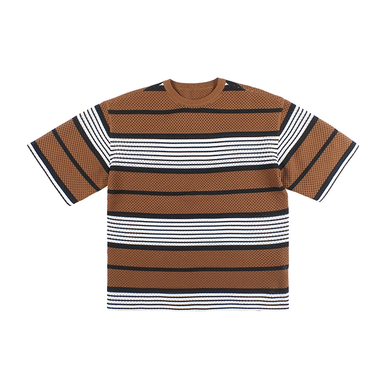 高海龙Gaohailong/条纹网眼圆领短袖T恤