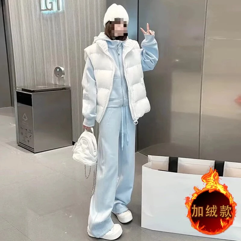 穿搭一整套网红秋冬加绒休闲运动套装女杨依姗宽松卫衣卫裤两件套