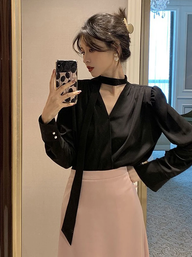 法式轻奢气质长袖缎面衬衫女2025春秋新款别致衬衣高级感T恤上衣