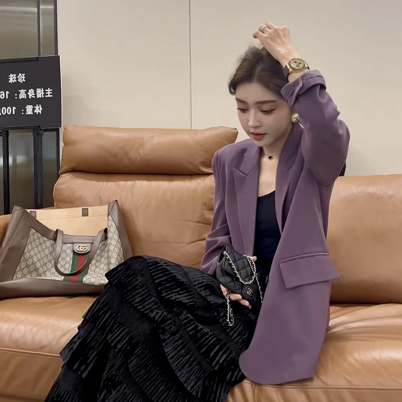 美拉德时髦高级感紫色西装外套女春秋2025新款气质名媛小西服上衣