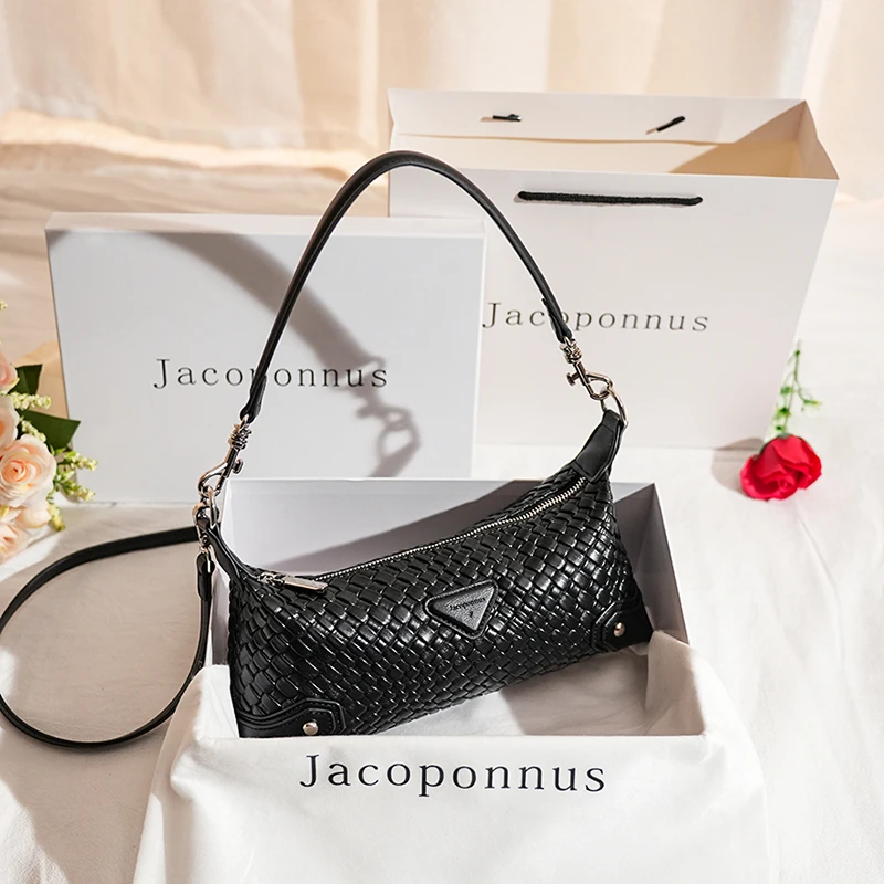 【设计师款】2024新款高级感真皮小编织纹黑色百搭通勤信封包