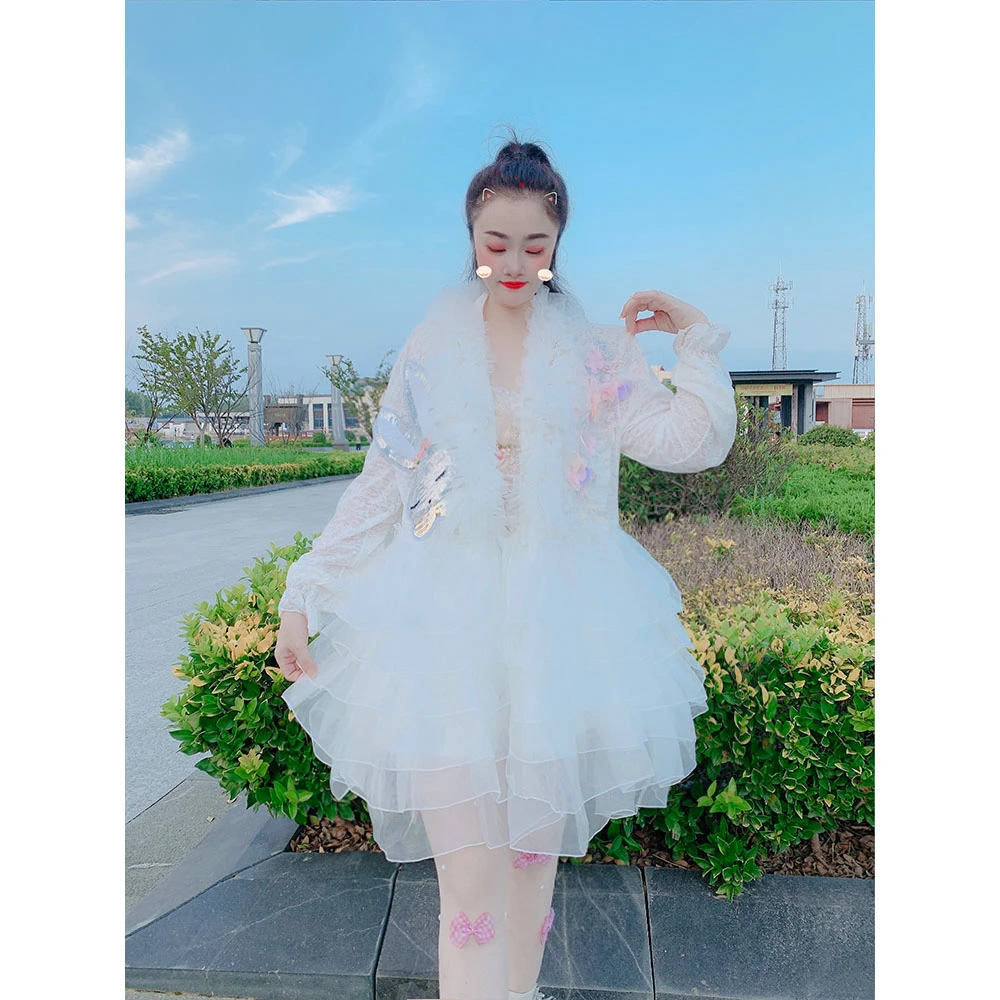 早秋新款蕾丝花边拼接网纱仙气收腰显瘦重工亮片贴布风衣外套女