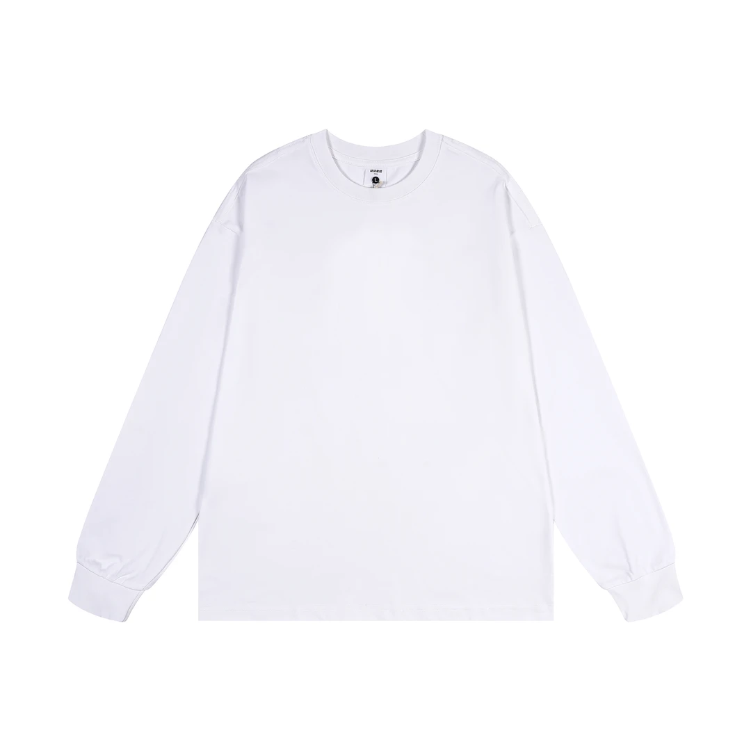 老颜重磅原创纯棉圆领长袖t恤男秋季新款纯色宽松休闲百搭上衣潮