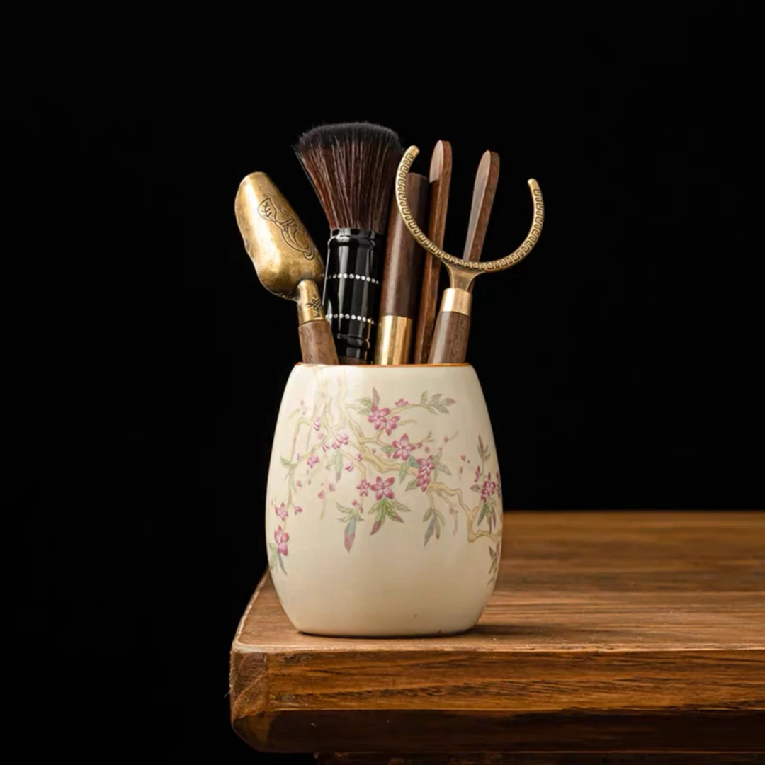 古汝桃枝米黄汝窑陶瓷茶道六君子功夫茶具配件工具茶刀茶夹望舒阁