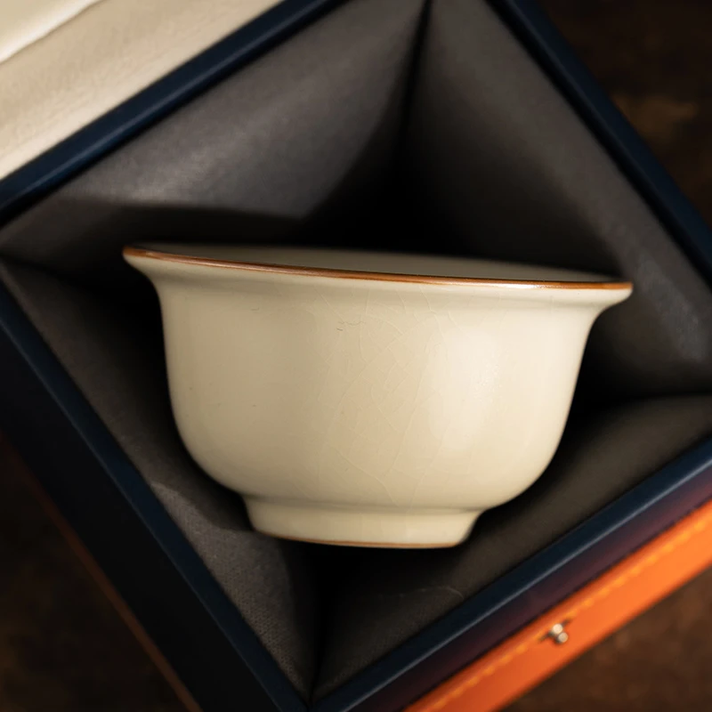 【米黄素面】汝窑压手杯茶杯主人杯个人专用陶瓷品茗杯茶盏功夫茶具