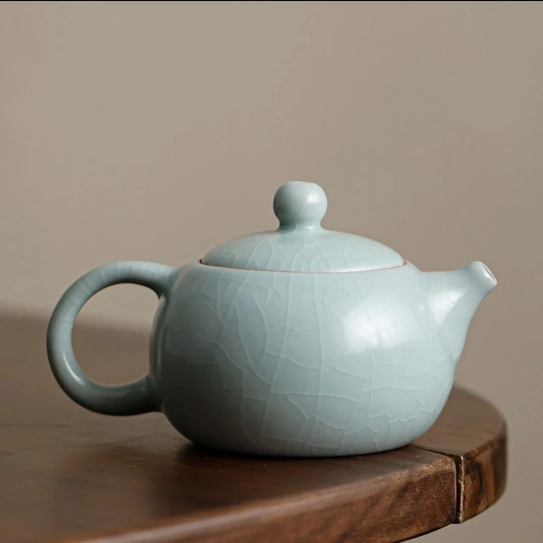 言泥天青汝窑西施壶功夫茶具家用茶壶开片养线高端简约汝瓷望舒阁