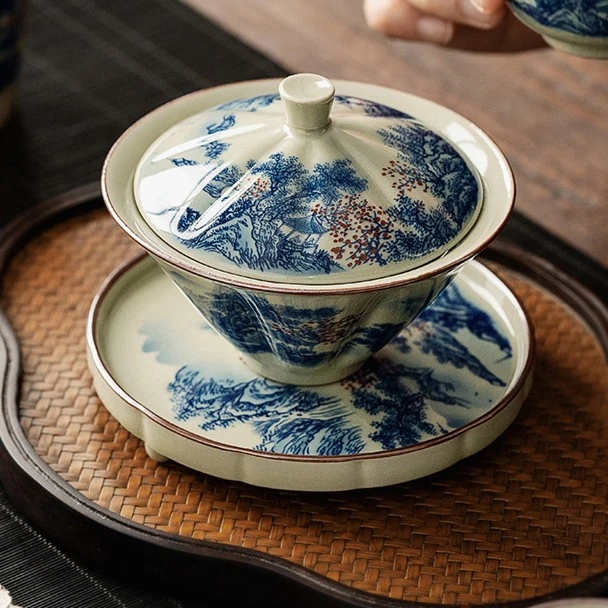 【江山可染】景德镇老淘泥盖碗三件套茶杯茶碗茶具盖碗茶具汝窑