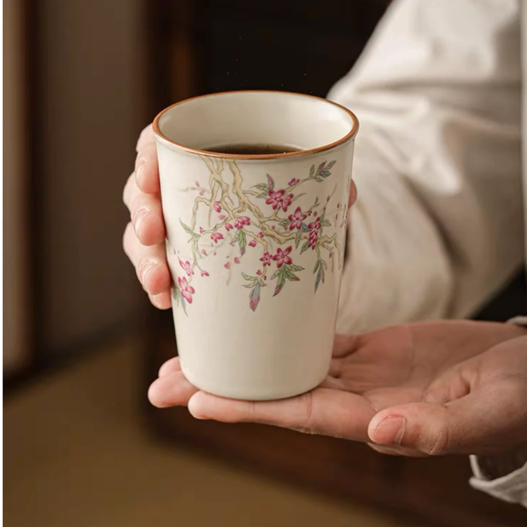 古汝米黄汝窑可乐杯陶瓷茶具主人杯桃枝茶杯大容量复古家用望舒阁