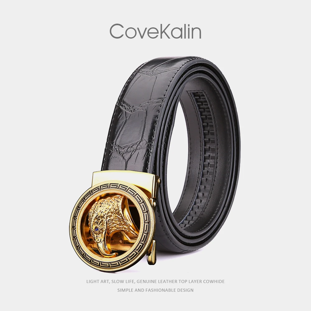 Covekalin皮带男士真牛皮真皮时尚鹰头鳄鱼纹真皮腰带男士配饰