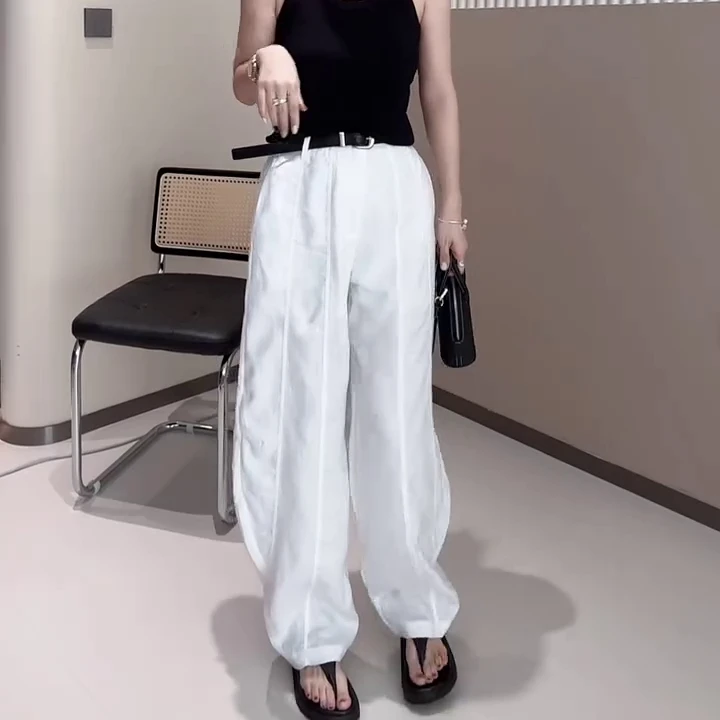 夏季薄款设计感弯刀拖地裤大码胖MM高腰宽松显瘦直筒阔腿休闲裤