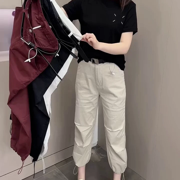 夏季薄款八分牛仔工装裤胖MM梨型身材高腰显瘦小个子弹力束脚裤