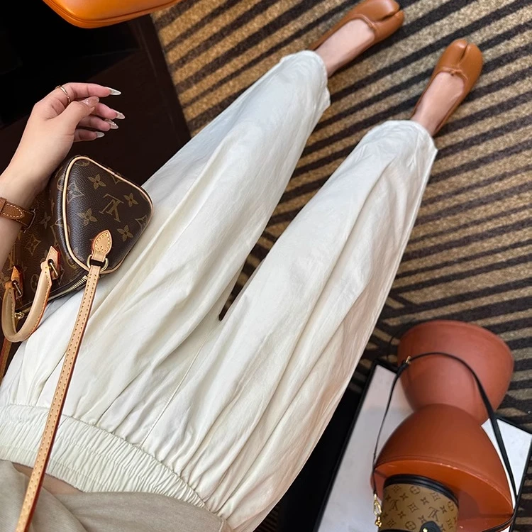 一衣沐夏季薄款小个子休闲裤女高腰宽松松紧腰bobo裤九分气球裤