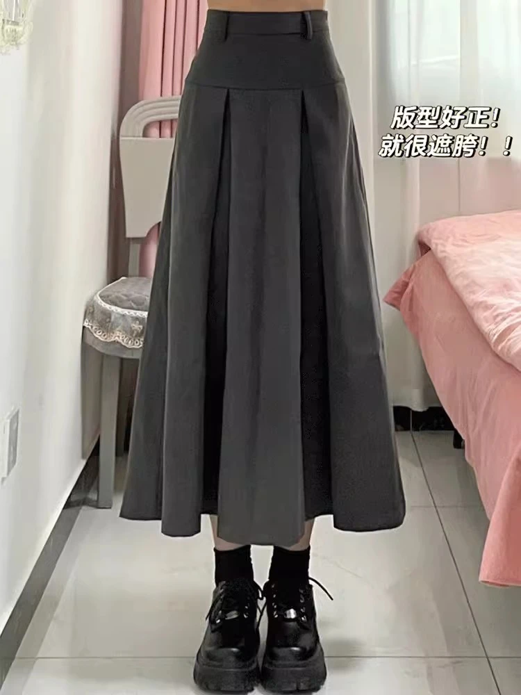 梨形身材半身裙大码显瘦胖mm长裙到脚踝超长款高个子西装百褶裙秋