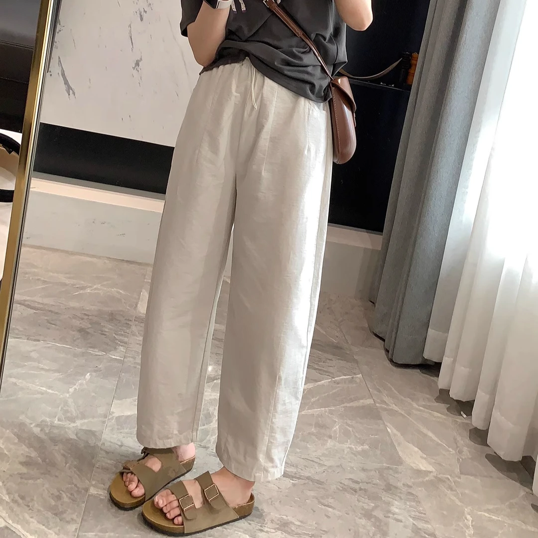 夏季新款九分裤松紧腰镰刀奶奶裤胖MM高腰显瘦宽松小个子休闲裤