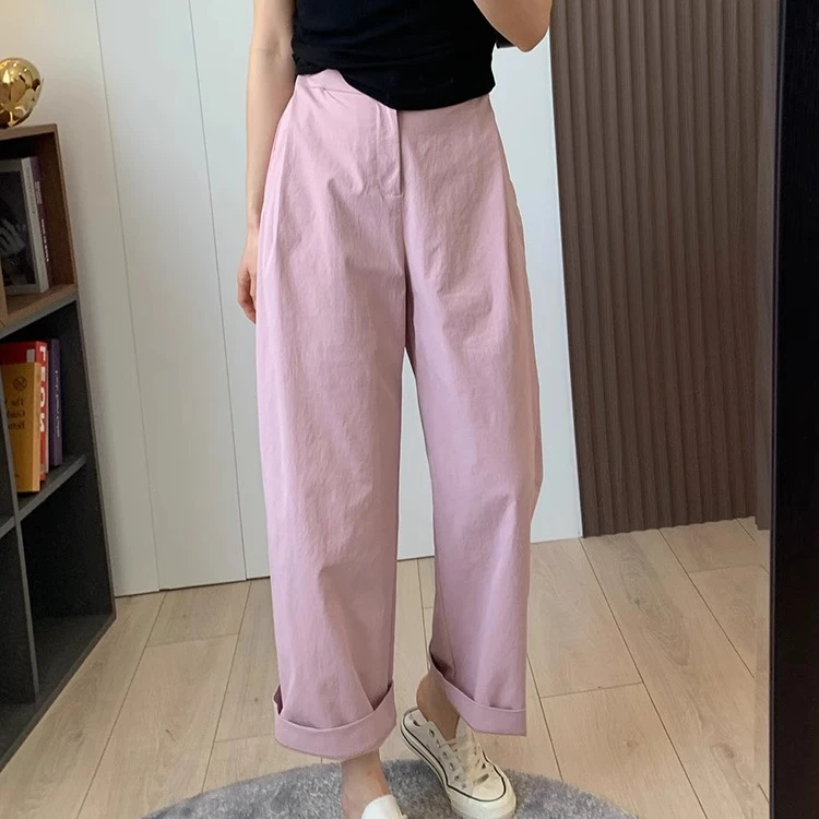 大码女装夏季薄款皱纸感肌理休闲裤胖MM高腰宽松舒适显瘦直筒裤子