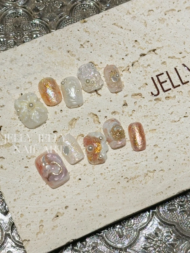 【JELLY秋令时】花瓣欧泊仙气秋冬气质设计纯手工穿戴甲