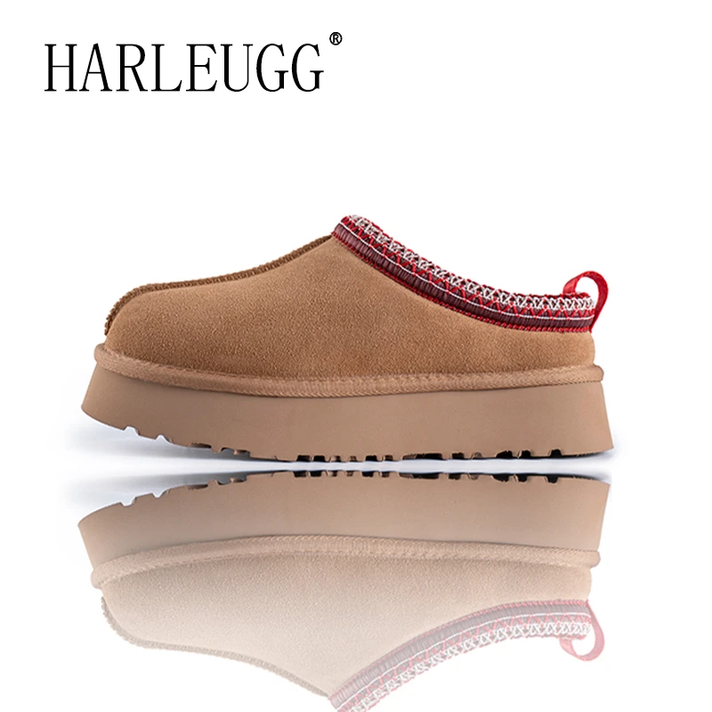 2024冬季新款厚底半拖民族风雪地靴皮毛一体外穿加绒加厚棉拖鞋女